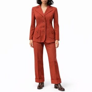 60s Vintage Pendleton Wool Pant Suit 4 Piece Set Skirt Tunic Pants Boho Orange